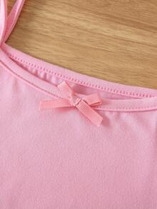 SHEIN Genkimix Kids 5件裝白色牛奶絲面料簡約蝴蝶結細肩帶背心，女童休閒舒適針織內搭上衣，可當外穿上衣 - 彩色 - 查看 3