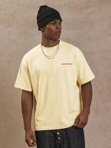 Musero Oversized Short Sleeve Slogan Writing Branded Graphic Print Tshirt Spring&Summer - Yellow - View 2