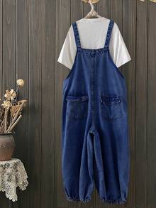 EMERY ROSE EMERY ROSE Women's Button Design Pocket Wide Leg Denim Overalls Jumpsuits For Women Rompers For Women Summer Overalls For Women Jumpers And Rompers Women - Dark Wash - View 2