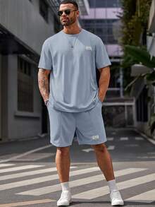 EASEVO 男士大尺碼休閒短袖T恤與短褲套裝 - 淺藍色 - 查看 1