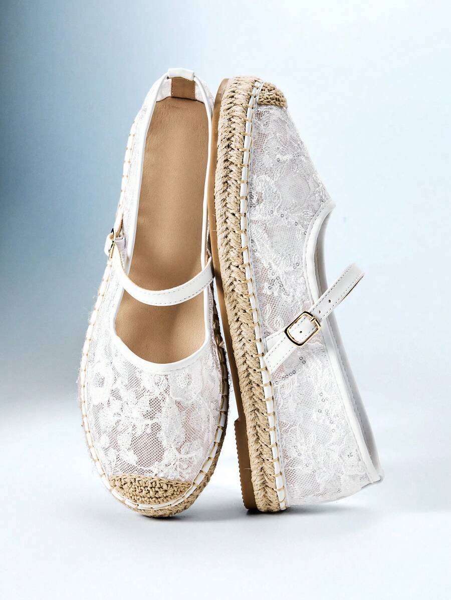 Solezae Women's Elegant Round Toe Floral Embroidery Espadrilles - White - View 1