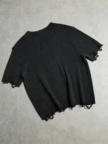 Manfinity EMRG Top de punto con efecto desgastado y borde crudo para uso diario de moda para hombres - Negro - Ver 2