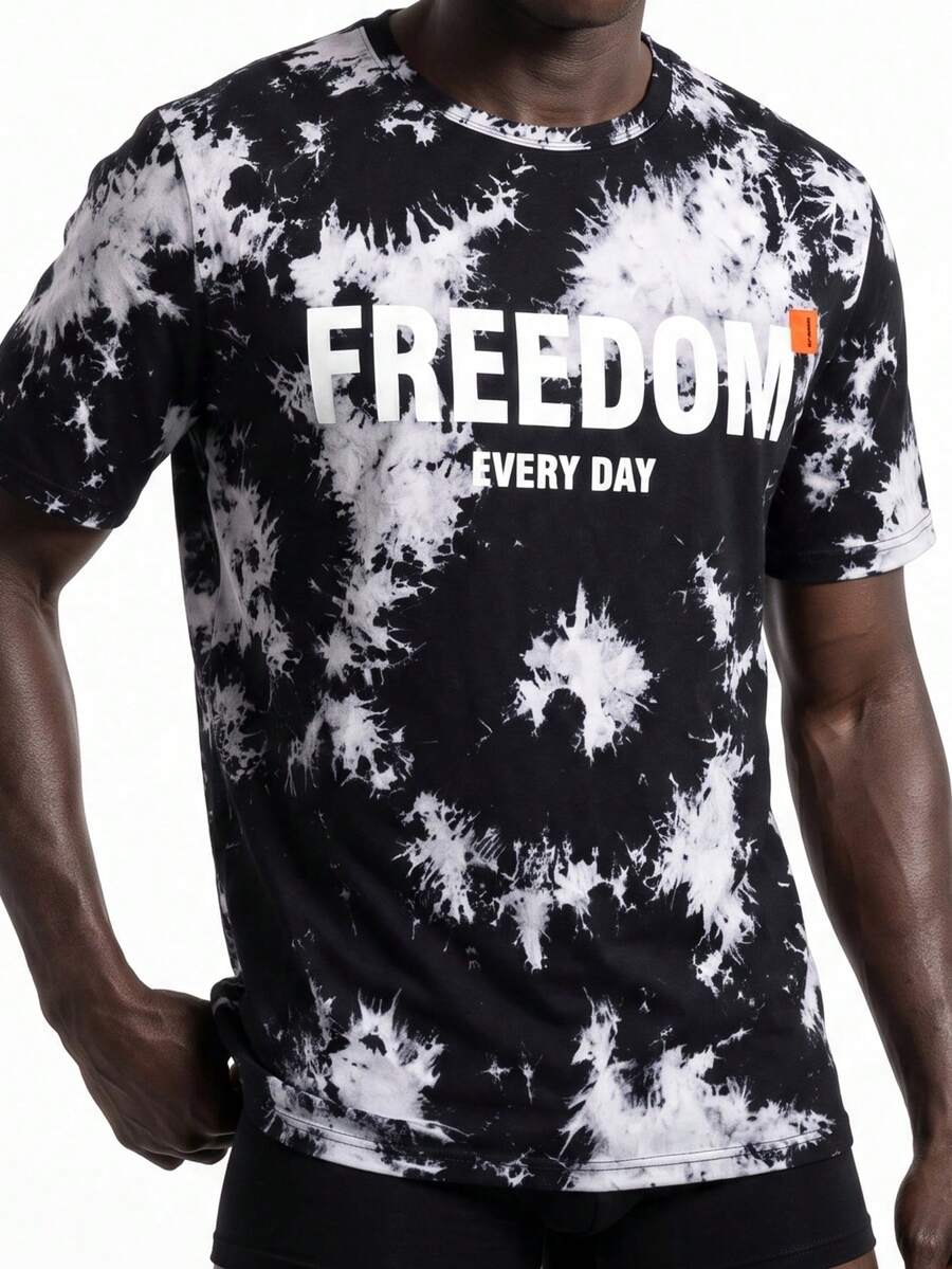 Rest Era Men's Regular Fit Home Wear Top With Faux Snowflake Effect And English Print - Multicolor - View 1