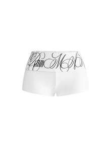 ROMWE Grunge Punk Music Festival Outfit Punk Cross & Slogan Fitted Tank Top & Ultra Low Waist Mini Shorts 2 Pieces Set - White - View 6