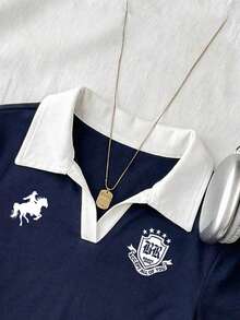 Attitoon 女款休閒復古拼色 Polo 領修身 T 恤，Y2K 風格，街頭風，適合日常通勤、約會、派對、秋冬、夏季、聖誕節、新年、感恩節、婚禮、海灘、畢業典禮，優雅休閒外出穿搭 - 彩色 - 查看 4