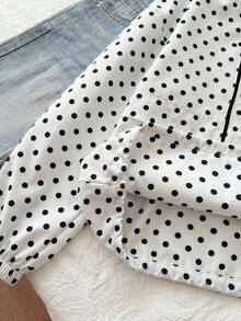SHEIN EZwear 女款大尺碼波點拉鍊口袋長袖連帽夾克 - 黑與白 - 查看 9