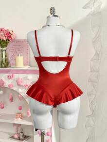 PetitDoll 女款蕾絲拼接連身內衣，1件裝 - 紅色 - 查看 2