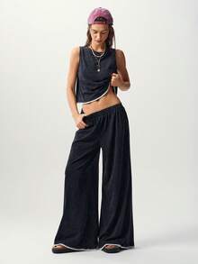Bohemela Casual Fringe Solid Color Knit Tank Top Long Pants 2 Pieces Set For Women Everyday Lounge White Summer - Black - View 3