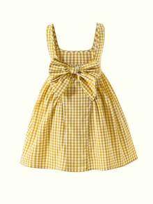 Firerie Kids Firerie Kids 女童格紋背後蝴蝶結裝飾無袖洋裝 白色夏季 - 黃色 - 查看 3