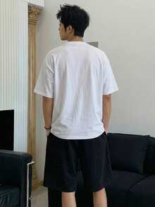 DAZY 夏季字母印花短袖T恤與短褲男士居家服睡衣套裝 - 黑色 - 查看 2