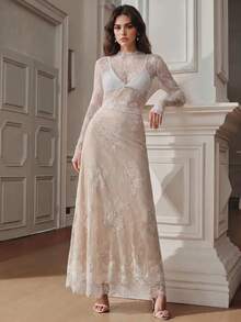 Anewsta Elegante Falda de Moda Blanca con Encaje Fino de Pestañas de Cintura Media Estilo Sirena para Mujer - Blanco - Ver 2