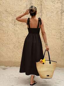 SHEIN Frenchy Women's Casual Vacation Contrast Trim Mid-Length Dress - Coffee - View 2