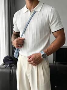 Manfinity Mode Men's Solid Color Short Sleeve Knit Top - White - View 5