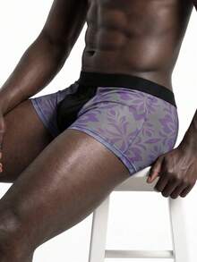 Rest Era Men's Boxer Briefs Purple Floral Sheer Mesh See-Through Underwear, Sexy Semi-Transparent Intimate Boxer Briefs - Mauve Purple - View 4