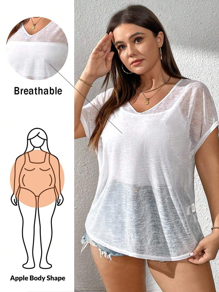Shapeblank Atasan Wanita Ukuran Besar, Pakaian Pantai, Gaun Transparan, Pakaian Musim Panas untuk Wanita, Pakaian untuk Pergi ke Konser/Rave/Festival