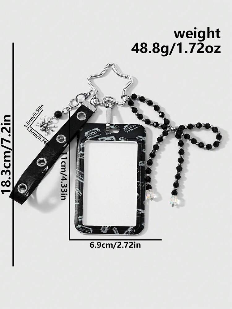 ROMWE 1 Punk Dark Goth Multi-Colored Handmade Beaded Bow Leather Love Dice Wings Skull Cross Blade Acrylic Card Cover Star Keychain Bag Pendant - Multicolor-24 - View 15