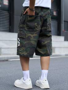 Manfinity Denimwave Men's Streetwear Casual Multi-Pocket Camouflage Denim Shorts - Army Green - View 4