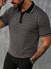 Manfinity CasualCool 男士短袖拼色圖案 Polo 衫，適合外出、聚會與辦公穿著 - 彩色 - 查看 4