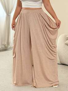 NU&NOW Plus Size Women's Loose Fit Elastic Waist Pants With Large Side Pockets Fall - Apricot - View 3