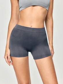 SHEIN 女款極簡純色無縫塑形安全短褲 - 深灰色 - 查看 4