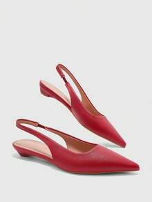 CUCCOO BIZCHIC Sepatu Flat Wanita PU Warna Solid Ringan dengan Tumit Miring Kecil, Berkelas Tinggi, Elegan, Burgundy, Pola Kasar, Tumit Embun, untuk Komuter, Kencan, dan Sehari-hari - Burgundy - View 9