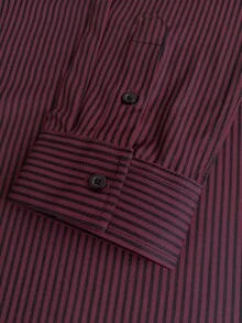 Calvornis Men's Fashionable Business Casual Printed Stripe Long Sleeve Shirt, For Fall, Formal - Burgundy - View 5