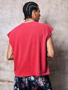 Skyrend Men's Summer Casual Solid Color Wide Shoulder Tank Top Cotton Tops Sleeveless Tee Red Crop Top Muscle Tee Cotton Sleeveless Tee Men Tops Red Cut Sleeve T-Shirt Men, Holiday Gothic Punk Streetwear For Emo Boy Grunge - Red - View 2