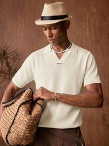 EASEVO Men's Plus Size Solid Color Casual Versatile Daily Wear Knit Top - White - View 3