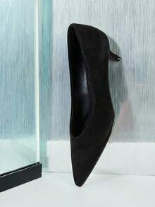 SHUZIA Women Classic Elegant Pointy Toe Kitten Heel Faux Suede Pumps - Black - View 7