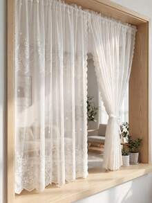 1pc White Lace Floral Pattern Curtain, Romantic & Sweet Style, Made Of Polyester Fiber, Suitable For Living Room & Bedroom Window Decor,Fall Decor,Autumn Decor,Room Decor - White - View 3