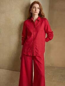 MOTF PREMIUM LINEN BUTTON UP SHIRT - Red - View 5