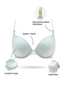 LUVLETTE Plunge Push-Up Blue T-Shirt Basic Breezy Comfort Basic Bra - Medium Wash - View 2