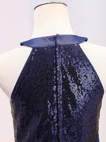 Gaun Chiffon Biru Tua Elegan untuk Pesta Kembali ke Sekolah, Wisuda, Pernikahan, Kelas Enam, Wisuda, Pesta Musim Gugur untuk Anak Perempuan Remaja. - Navy Blue - View 6