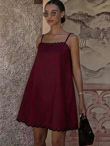Cévolie Women's Fashion Elegant Casual Vacation Dress - Burgundy - View 5