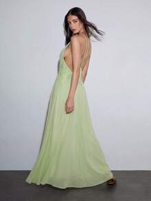 MOTF PREMIUM VACATION LACE PATCHWORK WAIST-CINCHED FITTED EXTRA LONG DRESS SPRING SUMMER - Mint Green - View 3