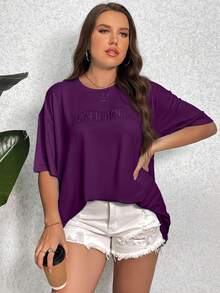 Shapeblank Kaos Plus Size Motif Huruf Bordir Bahu Jatuh Ukuran Besar untuk Anak Perempuan Warna Ungu - Violet Purple - View 6