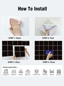 1/12/36pcs Black Square Peel And Stick Tile Stickers – Waterproof Self-Adhesive Backsplash For Kitchen, Bathroom & Laundry Room - 30*30CM - View 6