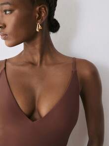 YARNWELL Women's Minimalist Solid Color Spaghetti Strap One-Piece Swimsuit For Beach Vacation - Brown - View 8