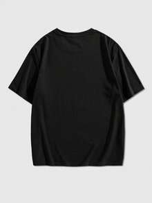 ROMWE MEN Street Life Teen Boy Angel Print Crew Neck Short Sleeve Casual Loose Fit T-Shirt - Black - View 2