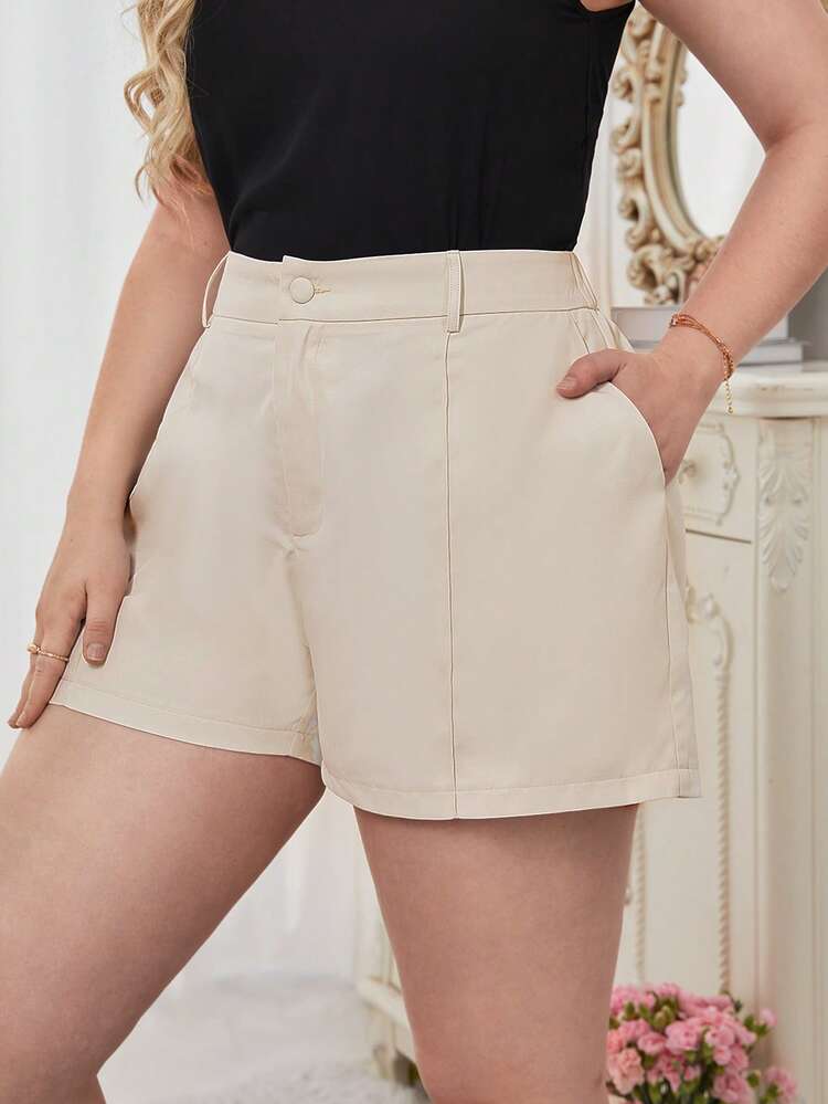 SHEIN Essnce Plus Wide Leg Shorts - Apricot - View 6