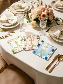 Floral Baby Shower Disposable Tableware & Paper Napkins Set, Newborn Welcome Baptism Party Decor Supplies - multicolor - View 2