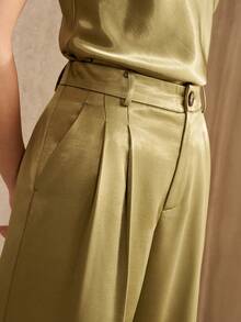 MOTF PREMIUM WOMEN'S SATIN TEXTURED SUIT PANTS, FASHION COMMUTE, AUTUMN/WINTER - Green - View 3