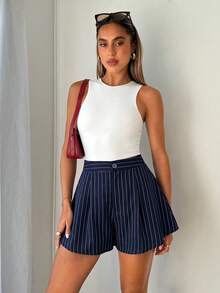 Siren Gaze Women's Striped Casual Versatile Daily Wear Shorts - Navy Blue - View 4