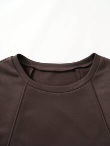 Rusticease Plus Size Women Solid Color Raglan Long Sleeve Casual Loose Sweatshirt Fall - Brown - View 6