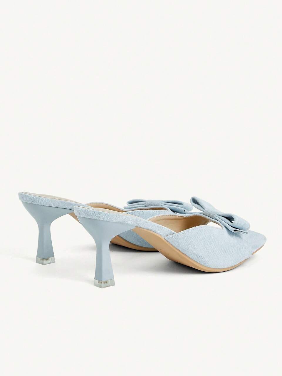 CUCCOO CHICEST Bow Accessories Open-Toed Square Toe Stiletto Fashion Commuter Gray Suede High Heels Sandals Dating Vacation Afternoon Tea