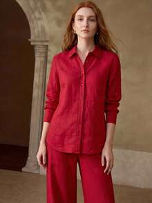 MOTF PREMIUM LINEN BUTTON UP SHIRT - Red - View 6
