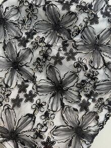 Franclia 女款粉色提花亮片網紗花卉半身裙 - 黑色 - 查看 5