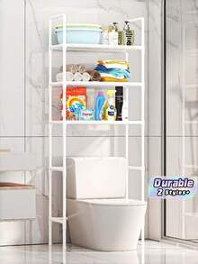 3-Tier Bathroom Shelf, No-Drill Freestanding Storage Rack Above The Toilet, Space-Saving, Suitable For Bathroom And Laundry Room, White - Multicolor - View 1