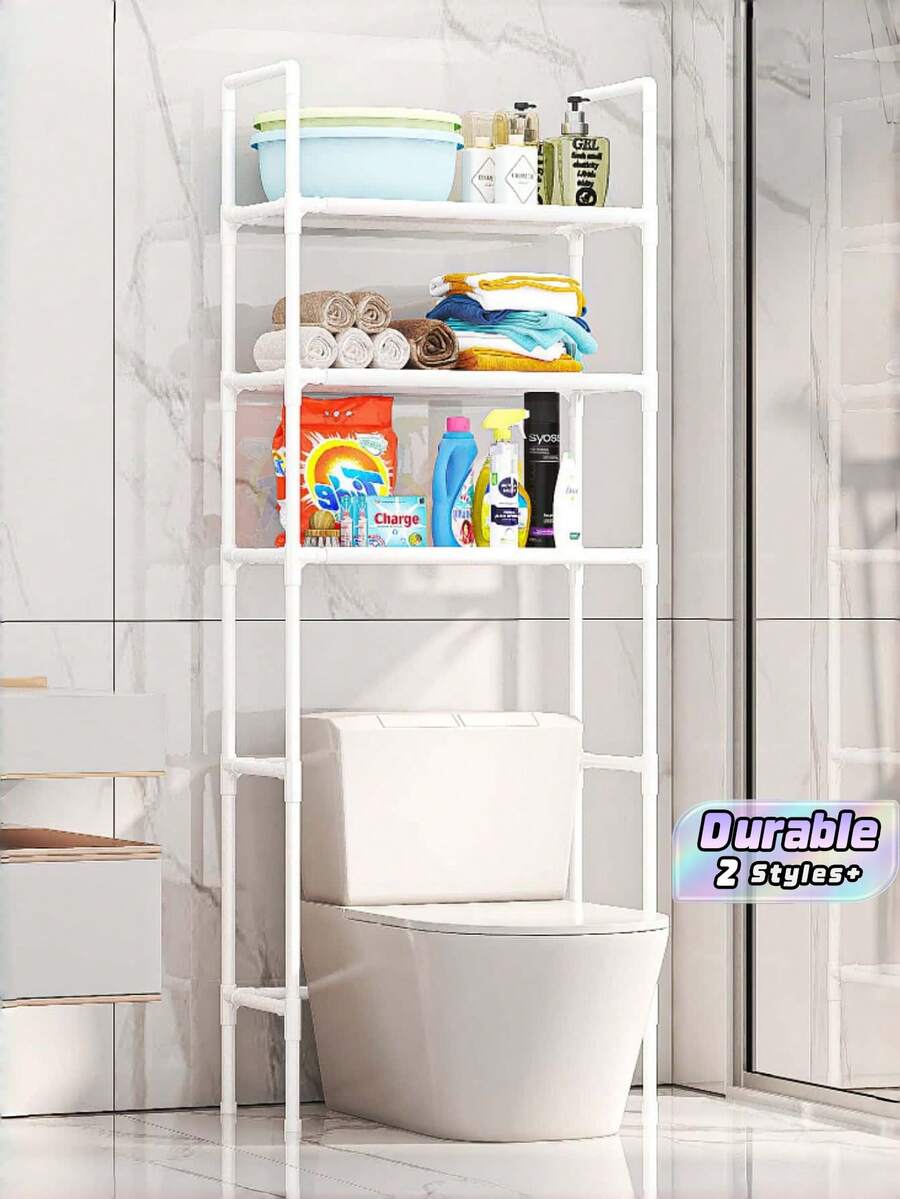 3-Tier Bathroom Shelf, No-Drill Freestanding Storage Rack Above The Toilet, Space-Saving, Suitable For Bathroom And Laundry Room, White - Multicolor - View 1