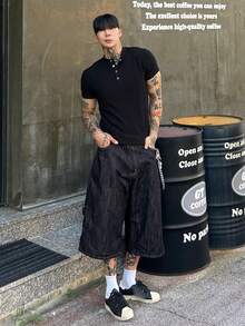 DAZY Men's Solid Color Denim Shorts, Summer - Black - View 2